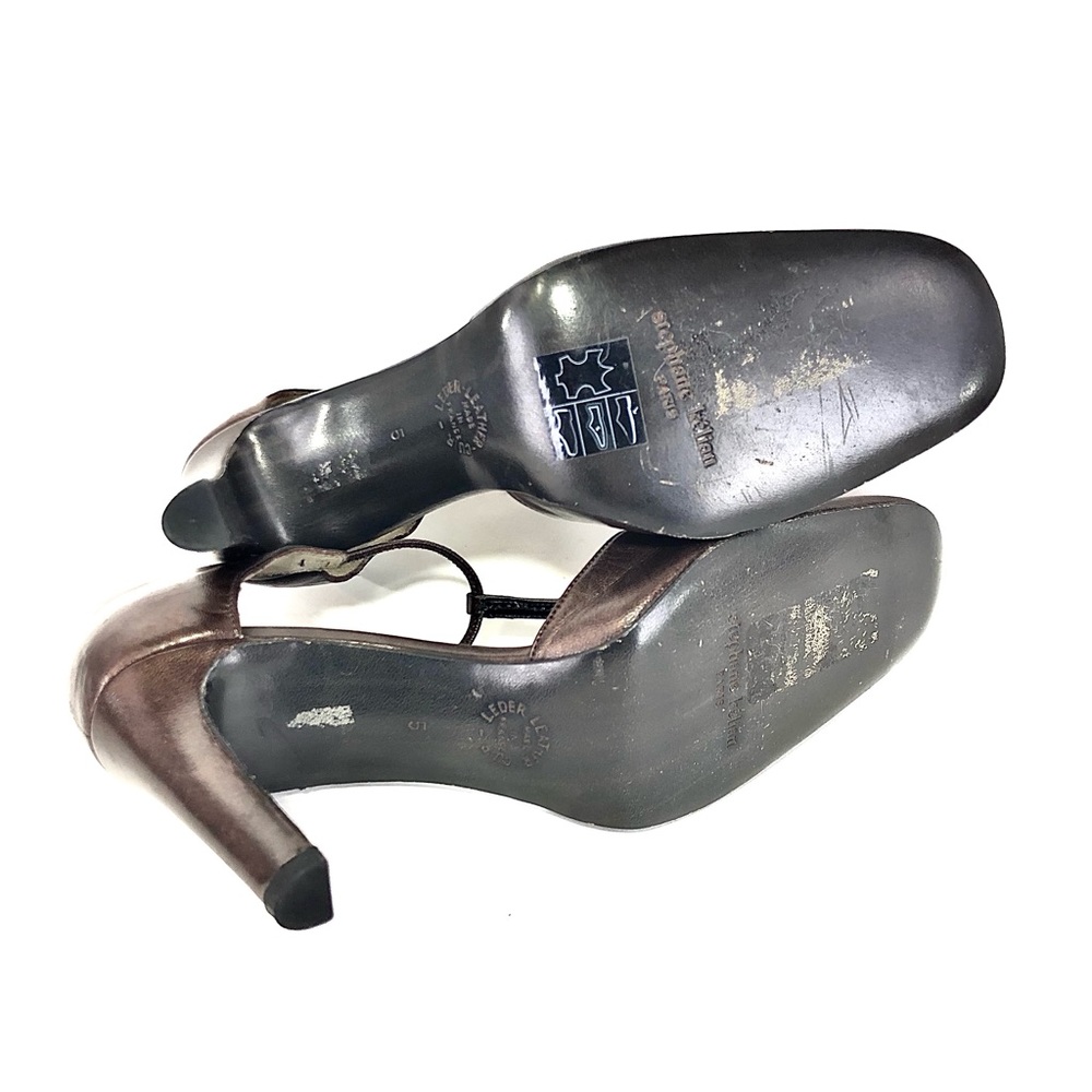 Stephane Kelian Bronze Leather Beaded T-Strap Heels - Picture 13 of 13